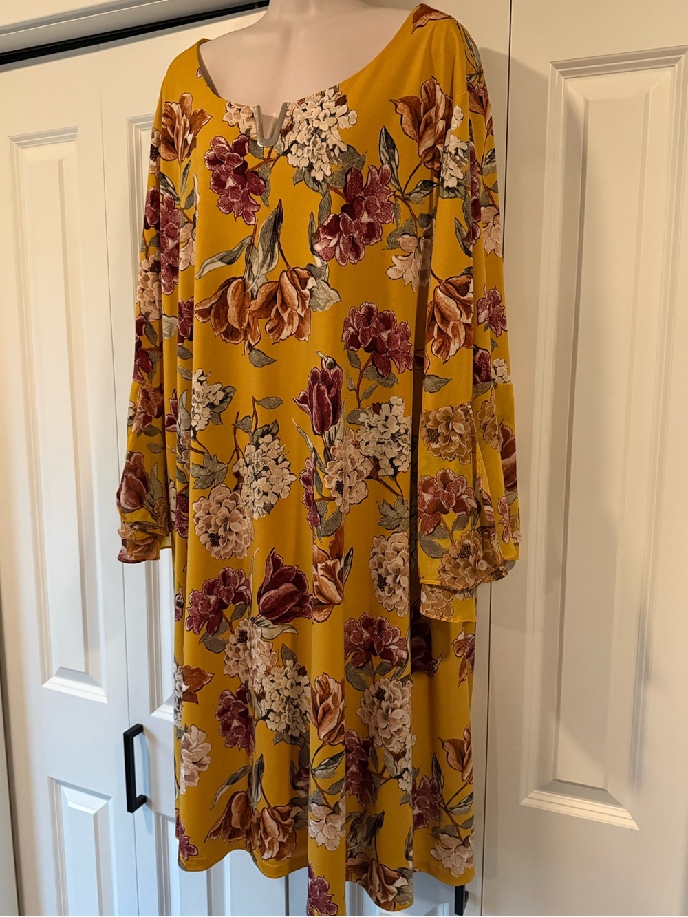 Cato yellow floral shift dress flare sleeve 26W 28W